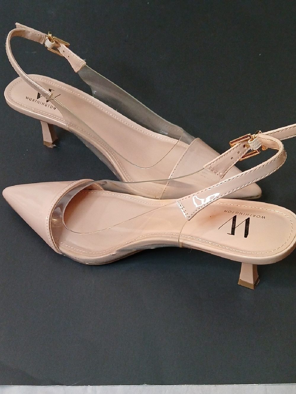 Worthington Blush Patent Pointed-Toe Slingback Kitten Heels